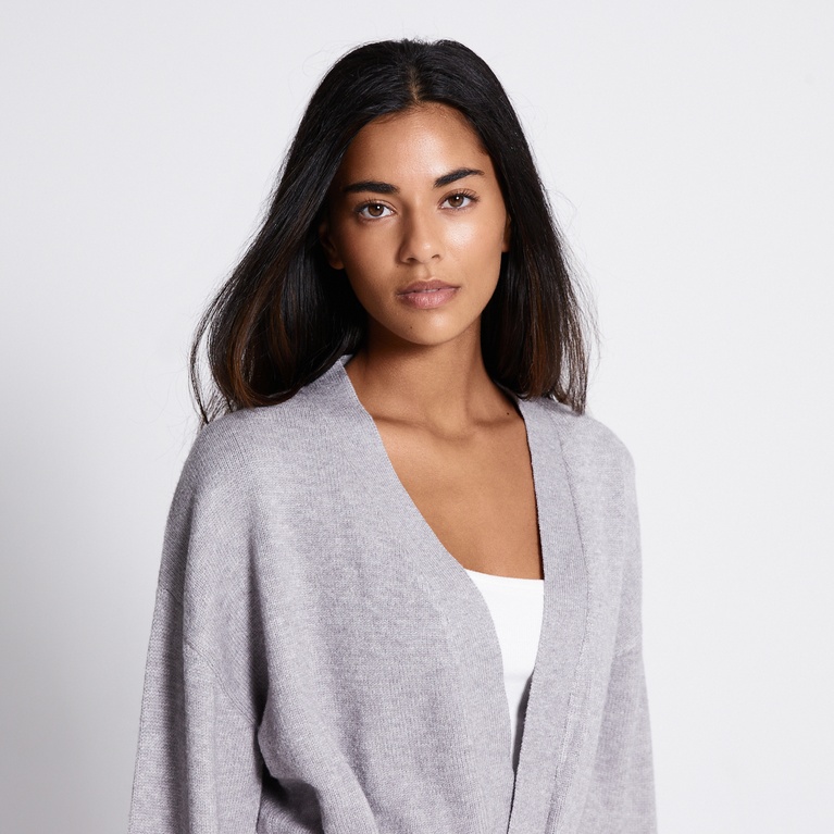 Tie waist knit cardigan "Colette" Grey Melange